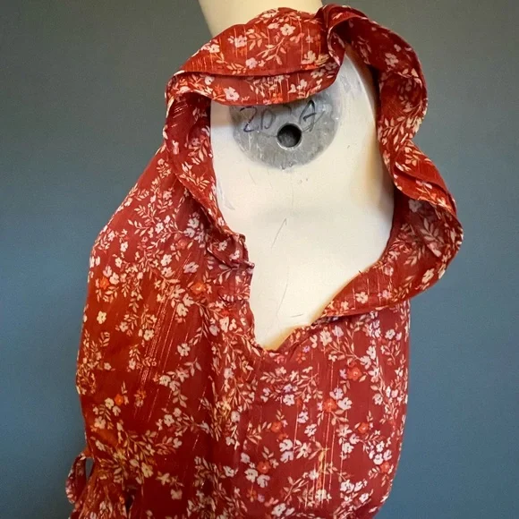 Ann Taylor Womens 8 Shimmer Floral Flutter Cottage Boho Midi Dress - Picture 4 of 15